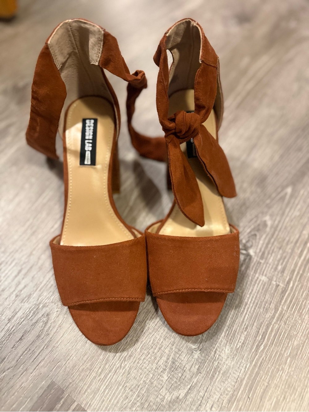 Design Lab Rust Suede Ankle Tie Block Heels